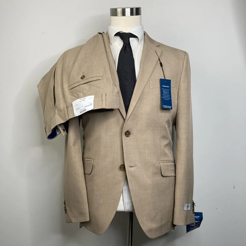 Kenneth Cole Reaction Mens Slim fit 2 Piece Suit 42S Pants 35W 32L Tan Brown
